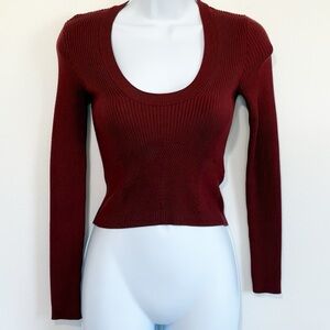 Abercrombie & Fitch Ribbed Scoop Neck Long Sleeve Top Maroon XS